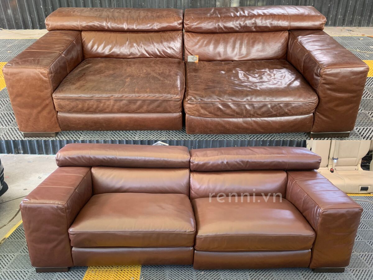 Trước và sau khi phục hồi sofa da